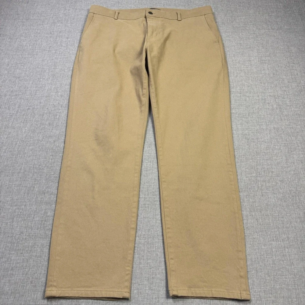 Ash & Erie Chino Pants Mens 35x28 Beige Cotton Spandex Stretch Flat Front